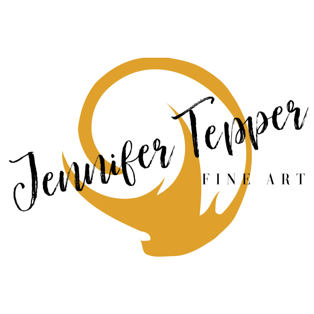 Jennifer Tepper Fine Art logo, a golden swish of paint under Jennifer's signature