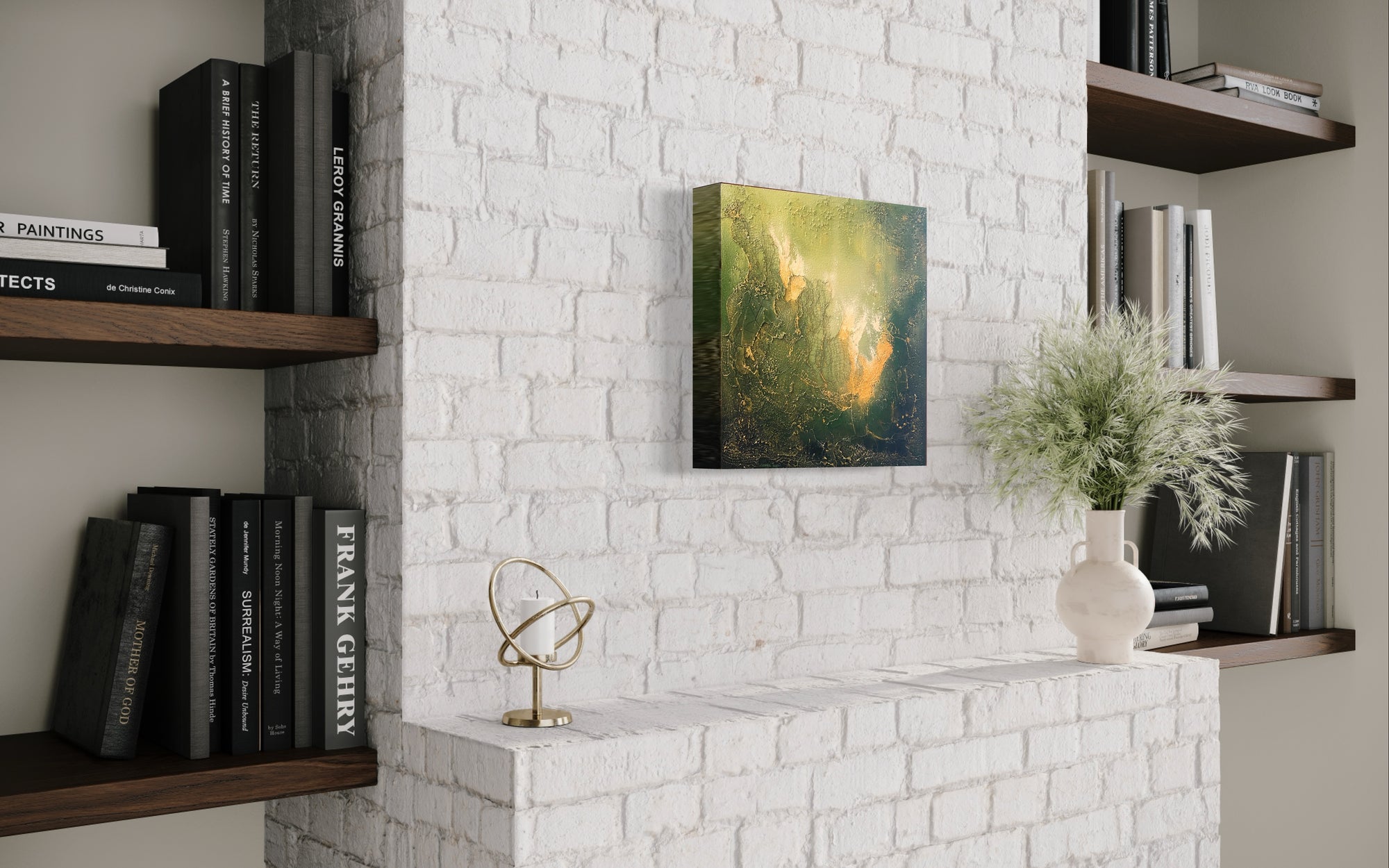 Living in the Deep End, a painting by Jennifer Tepper and a reminder to dive into life, don't stay in the shallow end where it's safe (and boring). Greens, golds, lots of texture, portal, soul painting.Jennifer Tepper Fine Art
